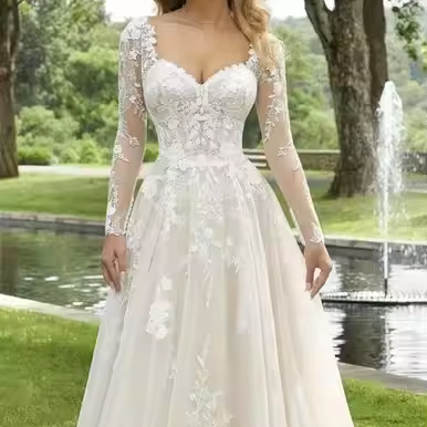 S0888F Ball Gown Wedding Dress Bridal Bridal Gown Deep V-Neck Shoulder Hugging Long Sleeves Backless Trailing Lace Flower