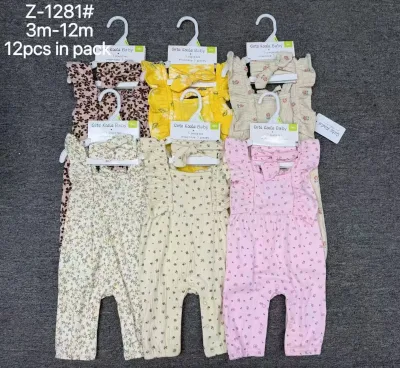 Summer Plaid Casual Cotton Ruffled Sleeveless Two-piece Baby Jumpsuit for Newborn Baby Girls