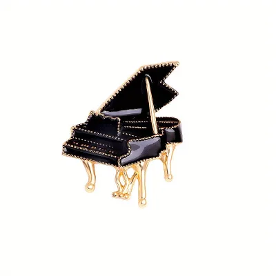 Black Enamel Piano Brooches Women Alloy Instruments Music Party Casual Brooch Pins Gifts Trendy Jewelry