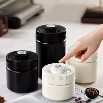 Coffee Beans sealed Container Durable Stainless Steel Press and Vacuum Storage Jar with Date Keeping Function for Home Use