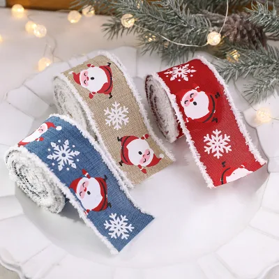 New Plush Imitation Hemp Santa Claus Snowflake Ribbon Christmas Gift Box Gift Packaging Decoration