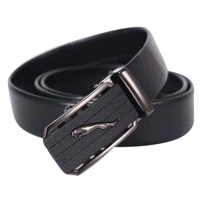 Men's Casual Business Belt Top Layer Cowhide Genuine Leather with Internet Red Leopard Design Automatic Alloy Buckle for Pants