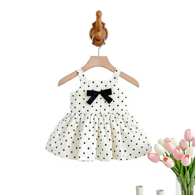 2026 New Summer Korean Style Cotton Polka-Dot Bow-Knot Sundress for Girls Baby's Birthday Gown