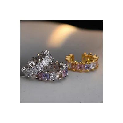 GP Zircon Earrings Cuff 925 Sterling Silver Colorful Cubic Zirconia Non-Pierced Ear Clips Ear Cuff for Women