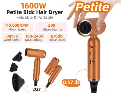High Speed 110000rpm Professional Ionic Foldable Hair Dryer Quiet Portable Lightweight Compact Household Mini for Travel Hotel