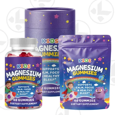 Private Label OEM/ODM Kids Magnesium Gummies Melatonin Free Support Calm Focus & Sleep Kids Dietary Supplement Halal Certified
