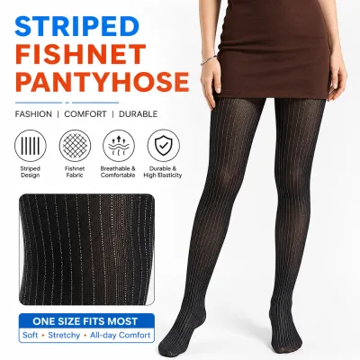 Factory Custom Sheer Stretch Women Jacquard Silver Striped Fishnet Tights Pantyhose Stockings for Daily Wear