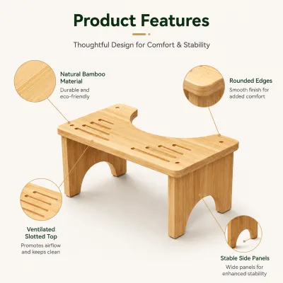 Eco-Friendly Wooden Bamboo Non-Slip Step Stool for Modern Bathroom Living Room & Kitchen