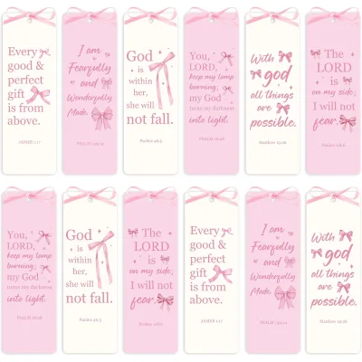 Religious Pink Bow Bookmark Christian Pink Bow Paper Bookmark with Ribbon for Girl Reading Lover for Kids Christmas Gifts