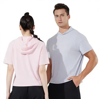 Cross-border Summer Unisex Casual Short-sleeve Loose-fit Trendy Outdoor Running Crew-neck Hooded Fleece Pullover T-shirt