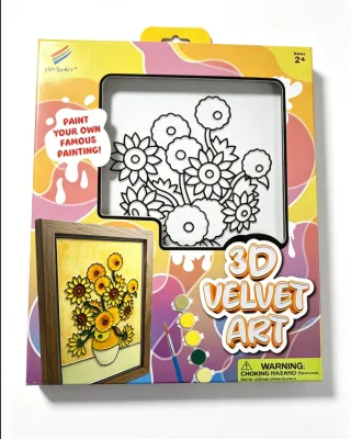 WingArt 3D Velvet Art Painting Kit for Kids, DIY Coloring Velvet Art with Wooden Frame, Sunflower Velvet Art Craft Set