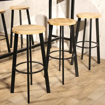 Bar Stool Wooden Top Hot Selling Black Powder Coated Metal Square Shape Stool Multipurpose Stools Manufacturer