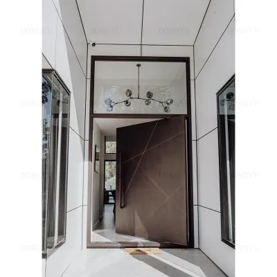 Panama Custom Wooden Front Doors Pivot Modern Entrance Engineered Solid Wood Copper Steel Security Pivot Door