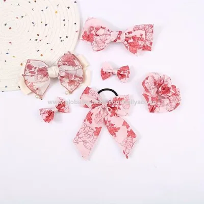 Pink flower scrunchie bow Hair clip Sweet hair accessories High sense headdress Artsy vintage hair tie