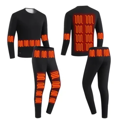Unisex Heated Thermal Underwear Set USB Rechargeable Electric Base Layer Waterproof 2 Piece Warm Long Johns for Fishing Hiking