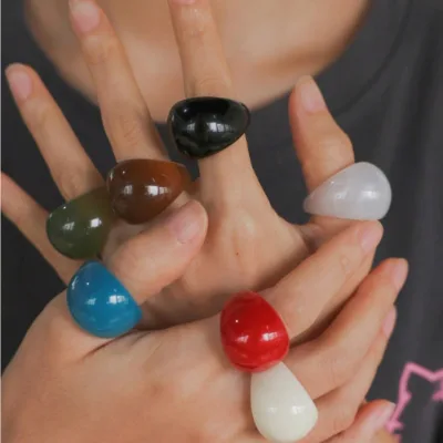 Colorful Chunky Plastic Acrylic Smokey Clear Resin Ring Set Dome Bubble Funky YZK Ring