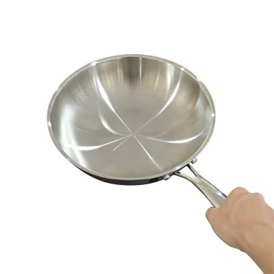 Tri-ply Stainless Steel Wok Non-stick Stir-fry Glass Lid Universal Gas Stove Induction Cooker Kitchen Cookware