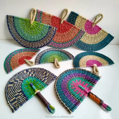 Handwoven Sea Grass Fan Wedding Gifts Souvenirs Colorful Hand Fan Wall Hanging of Homestays Background Living Room Decor