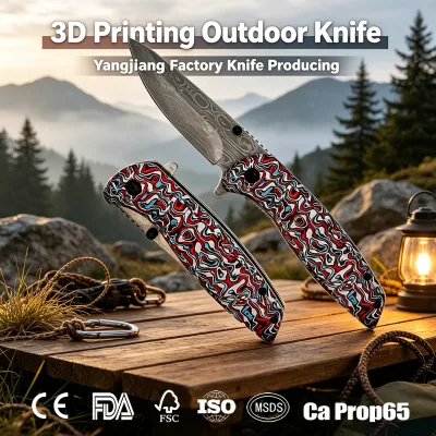 EM ODM 3D Printing Pattern Handle Damascus Folding Pocket Knife Yangjiang Manufacturer Custom Logo Blade Engraving