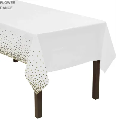 Party Essentials Heavy Duty Disposable Printed Plastic Rectangle Tablecloth With Gold Confetti