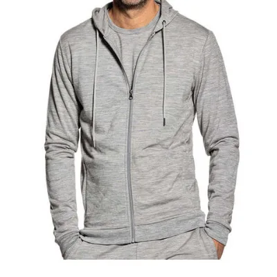 Customized lightweight loose grey long sleeved sports men's wool hoodie, suitable for daily wear