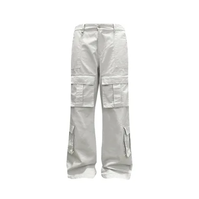 Durable Trendy Design White Cotton Baggy Pants Multiple Pockets Men's Streetwear Cargo Pants