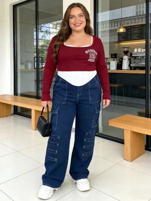 Plus Size Women's Stylish High-Waist Denim Jeans Breathable Cargo Pants Embroidered Technics Loose Fit Casual for Summer Winter