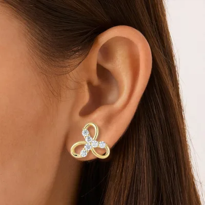 Bulk in Stock OEM 925 Sterling Silver 18k Gold Plated Cubic Zircon Classical Flower Women Stud Hoop Earrings