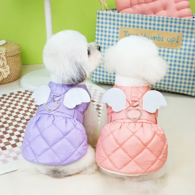 New Winter Angel wings Dog Clothes pink Lovely Puppy Vest Coat Heavy Warm Dog Dress Fleece Inside