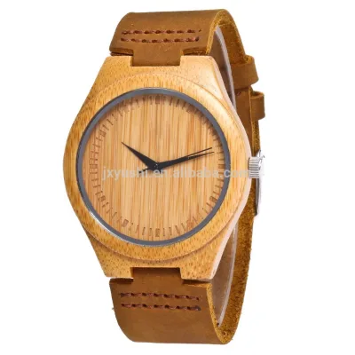 2024 Engraved Bamboo Custom Wooden Watch OEM Waterproof Men Wood Watch With Leather Strap