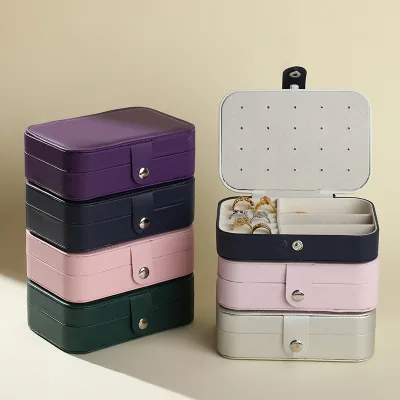 Portable Compartment Design PU Leather Jewelry Organizer Box with Velvet Lining Lightweight Ring Earring Necklace Storage Bag