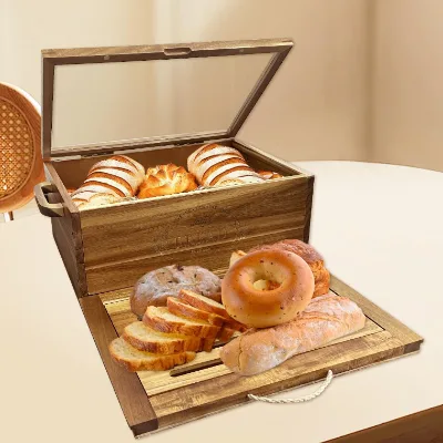 Wholesale Bread Container Vintage Bread Box Large Acacia Wooden Bread Box With Cutting Board
