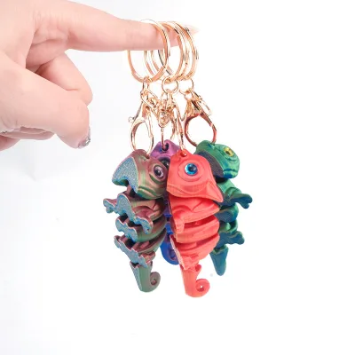 3D Printing Chameleon Keychain Multi-joint Movable Simulation Eye for Keychain Accessories Kids Gift Key Rings Cute Car Keychain