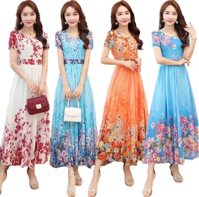 New Women Plus Size Floral Print Loose Summer Worsted Anti-Static Korean Casual Popular Fashion Long Midi Dress