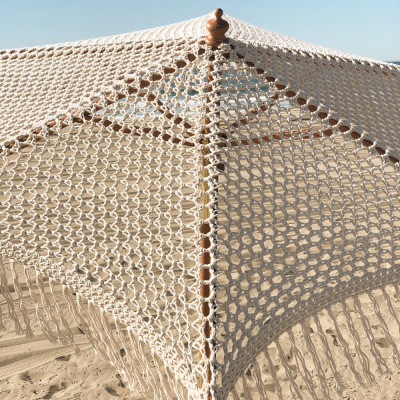 High Quality 250 cm Macrame Yarn Handmade Round Canopy Beige Cotton Parasol Canopy with Tassels for Outdoor Furniture for Hotels