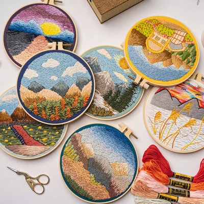 DIY Embroidery Art Kit Custom Handmade Embroidery Design Pattern Easy Instructions Beginner Embroidery Kit Landscape for Starter