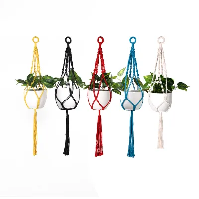 Handmade DIY Woven Cotton Rope Hanger for Indoor Outdoor Decor Dropshipping Different Sizes Pot Hanging Net Bag for Planters