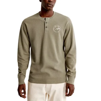 New Arrival 100% Cotton Men's Thermal Shirt Henley Long Sleeve Grid Waffle Button up Shirt for Workwear Casual Wear Wholesale