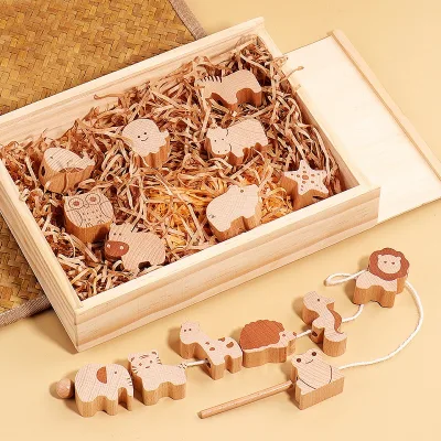 Montessori Animal Skewer Lacing Toy Wooden Bead Threading Fine Motor Learning Toy for Toddlers
