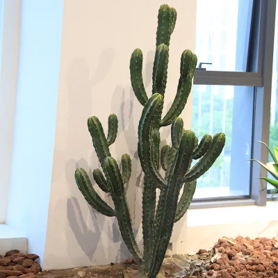 Artificial Cactus Faux Desert Plant Green Plastic Potted Column Cactus for Indoor Outdoor Decor