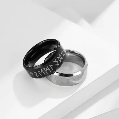 High Quality Viking Rune Tungsten Steel Ring Gold Plated Viking Text Black Rings for Men