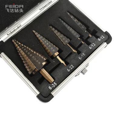 FEIDA 5Pcs Set Inch Metric Straight Spiral Flute Twist Drill Bit with Black Oxide Finish 3-Year Warranty for Metal Customized