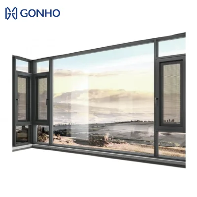 GONHO Modern Louver Double Tempered Glass Thermal Break Tinted 2 Panels 26x18 Casement Window Soundproof Germany Hardware 5 Year