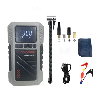 14.8V 1000A Peak Car Jump Starter 25L/min Air Compressor 6000mAh Portable Power Bank LED Flashlight 5V/2A USB Auto Tire Pump Set