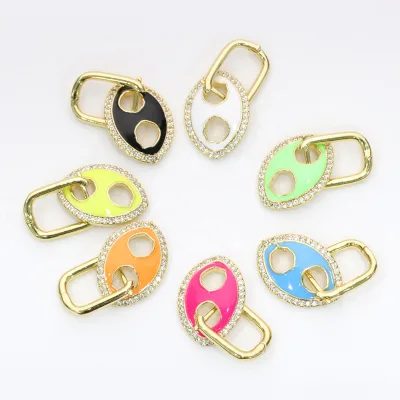 High Quality CZ Micro Pave Colorful Enamel Oval Blinder Oil Drop Earring for Diy Jewelry Findings