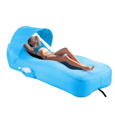Inflatable Lounger Air Sofa with Canopy, Foldable Sofa Beach Bed