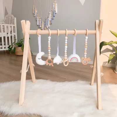 Wooden Baby Fitness Toy Baby Suspender Teething Toy Foldable Activity Gym
