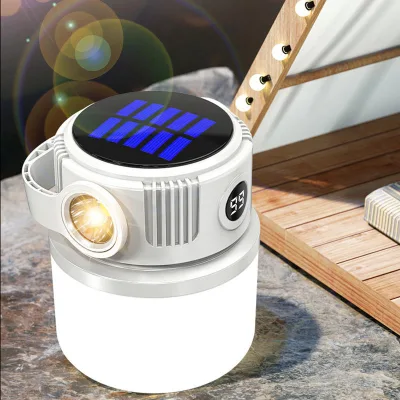 Solar Rechargeable LED Camping Lantern, 2-in-1 Tent Light & Flashlight with Power Bank Function, Hanging Hook, Emergency Light
