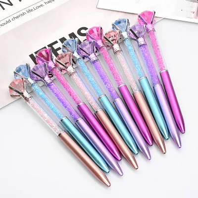 New Hot Selling Products Blue Promotional Big Crystal Diamond Bling Ballpoint Pen Wholesale Stationery Made Plastic