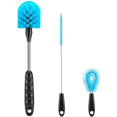 Long-Handled 3-in-1 12.2 Inch Bottle Brush Set of Three/Washable Coffee Cups, Water Bottles, Baby Bottles, Straws